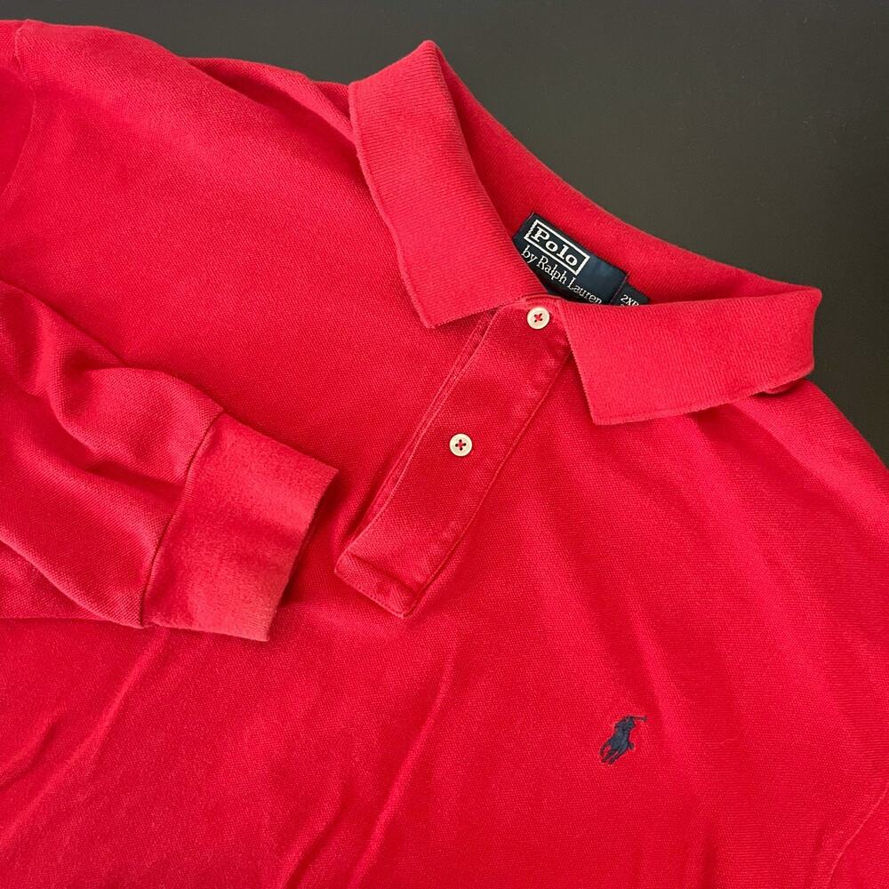 VTG Polo Ralph Lauren Polo Shirt Mens Big 2XB Red Long Sleeve Cotton Pony 90s